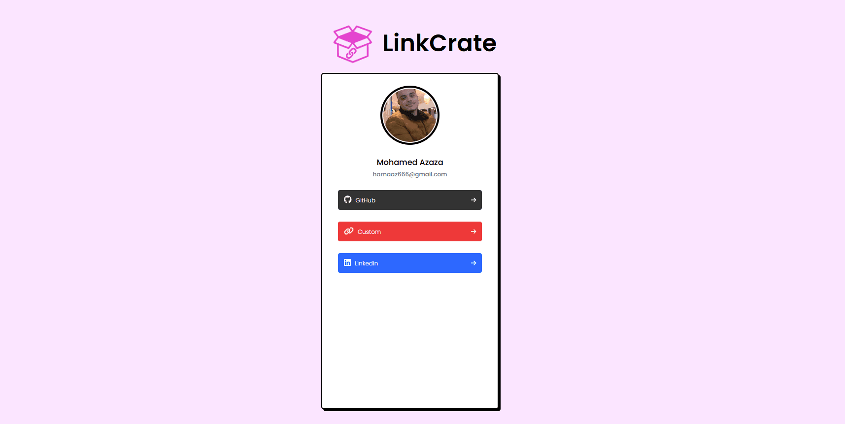 LinkCrate public profile page